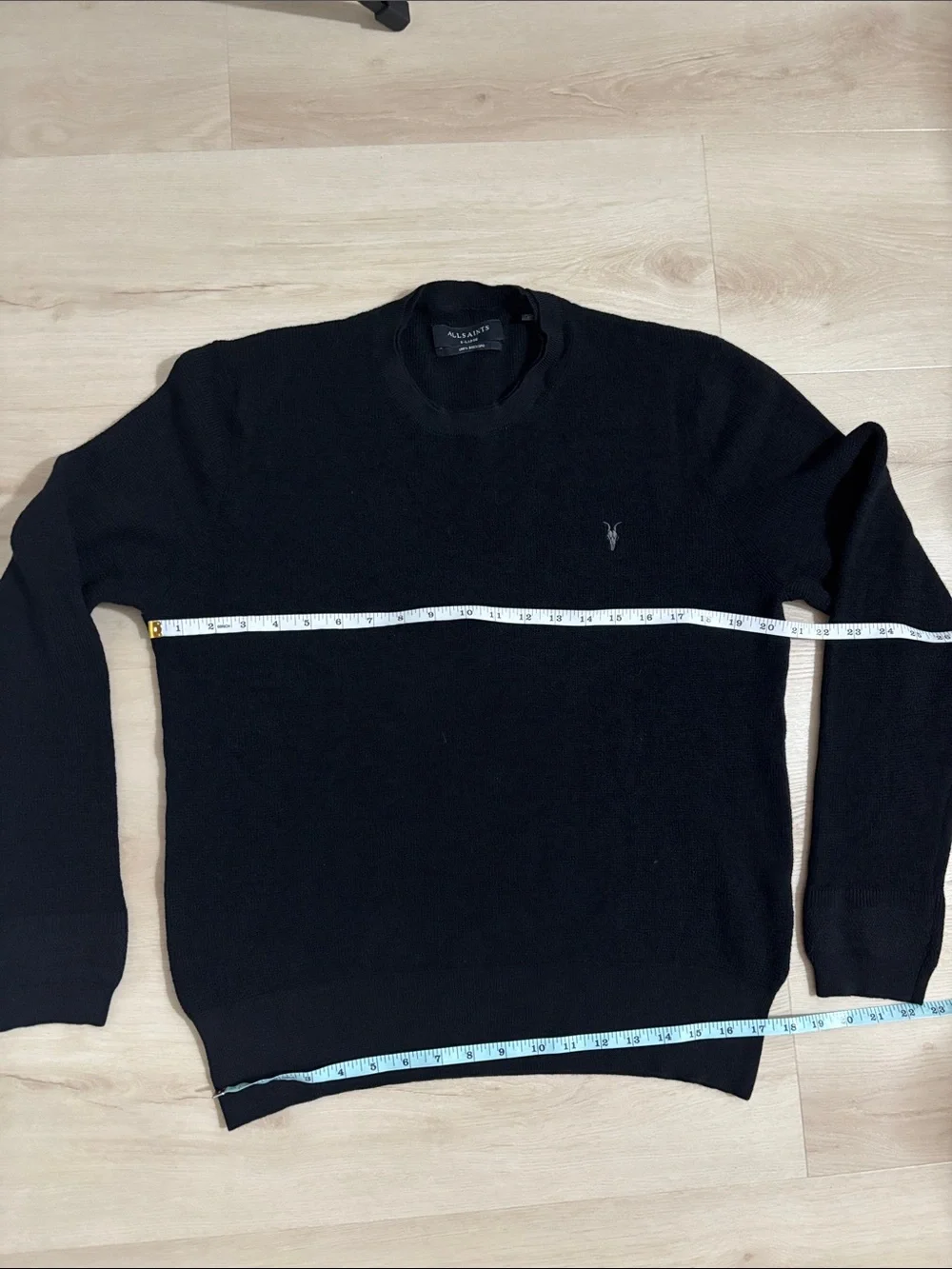 All Saints Men's Black Crewneck Sweater 100% merino L/ XL